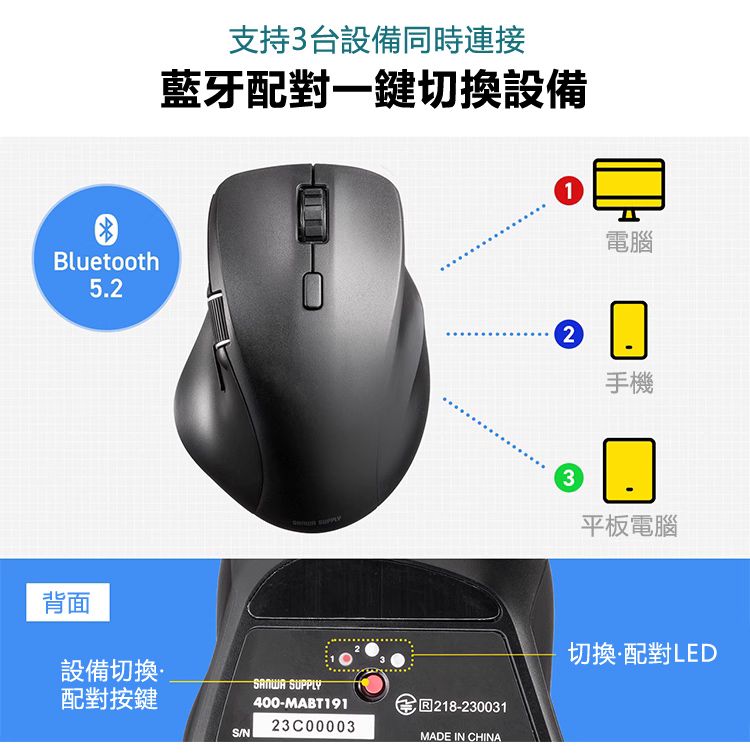 支持3台設備同時連接 藍牙配對一鍵切換設備