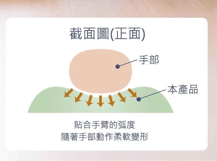 截面圖(正面) 貼合手臂的弧度 隨著手部動作柔軟變形
