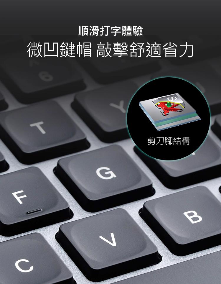 順滑打字體驗 微凹鍵帽 敲擊舒適省力