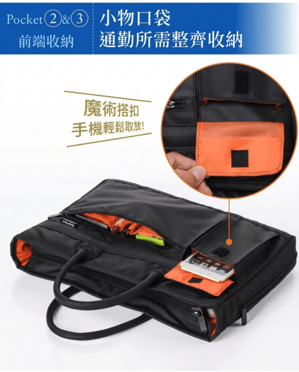 小物口袋 前端收納 通勤所需整齊收納 魔術搭扣 手機輕鬆取放!