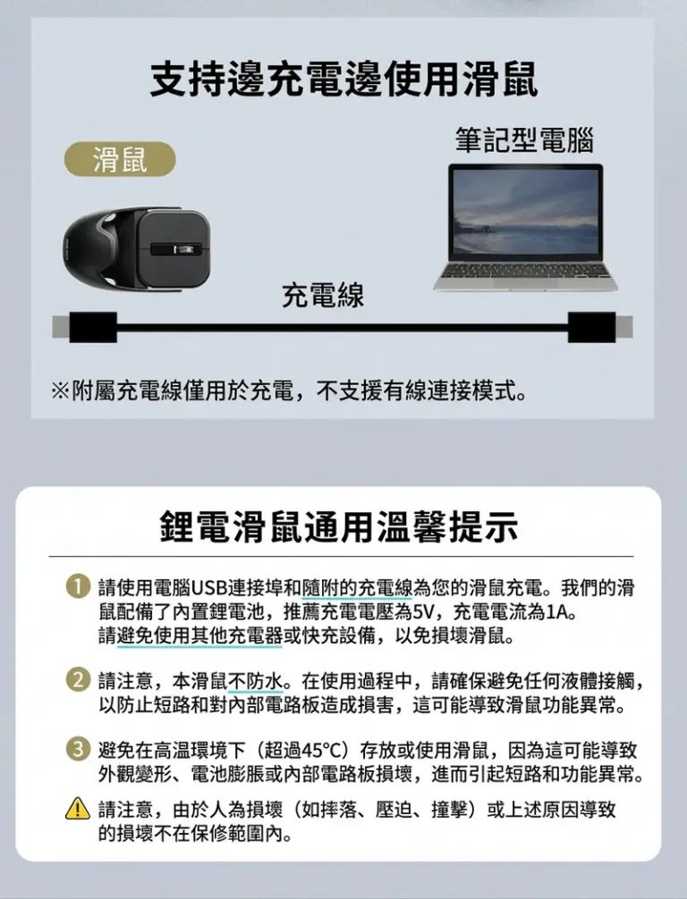 支持邊充電邊使用滑鼠