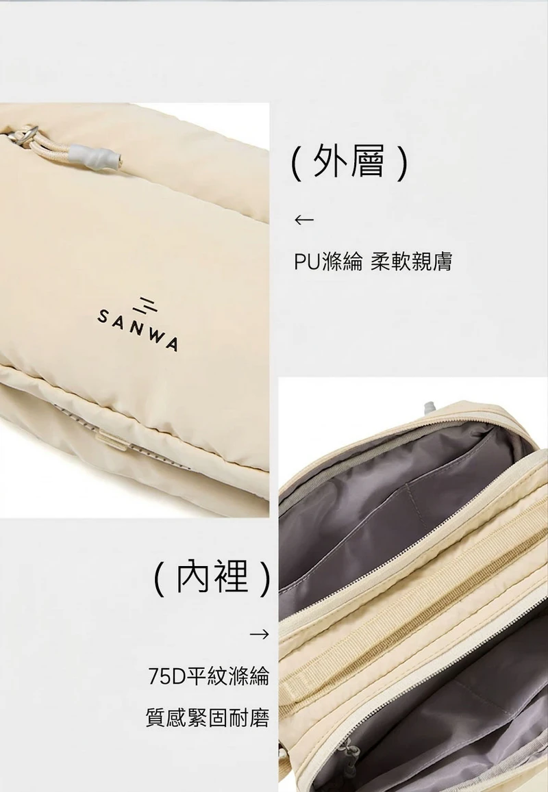(外層) PU滌綸 柔軟親膚 (內裡)75D平紋滌綸 質感緊固耐磨