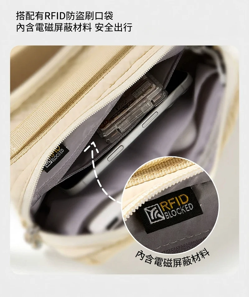搭配有RFID防盜刷口袋內含電磁屏蔽材料 安全出行 內含電磁屏蔽材料